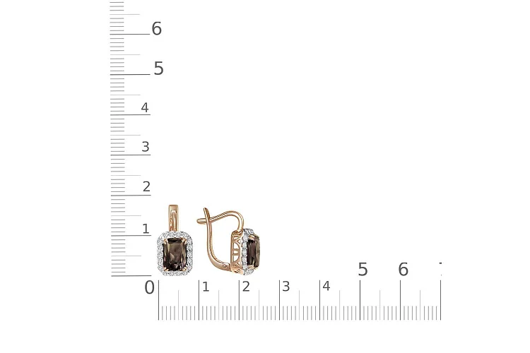Серьги из красного золота с 2 раухтопазами и 36 фианитами