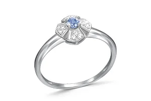 Кольцо Цветок из белого золота с танзанитом и 12 фианитами