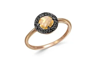 Кольцо из красного золота с цитрином и 16 фианитами