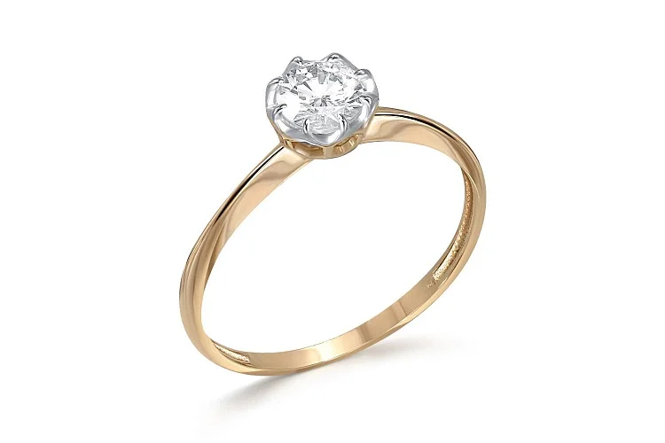 Кольцо из жёлтого золота с фианитом
