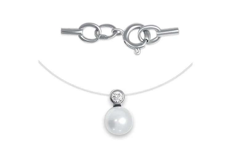 Колье из белого золота с жемчугом и фианитом