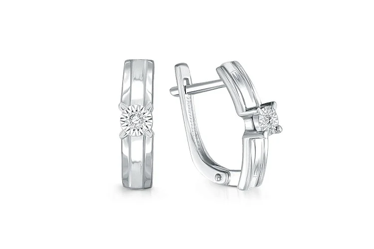 Серьги из белого золота с 2 бриллиантами