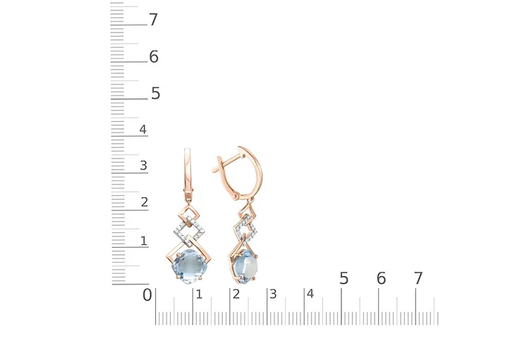 Серьги из красного золота с 2 топазами sky и 28 фианитами