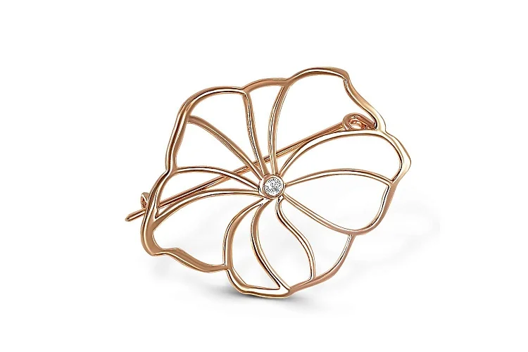 Брошь Цветок из красного золота с бриллиантом