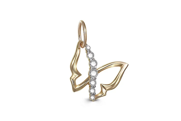 Подвеска Бабочка из жёлтого золота с 7 фианитами