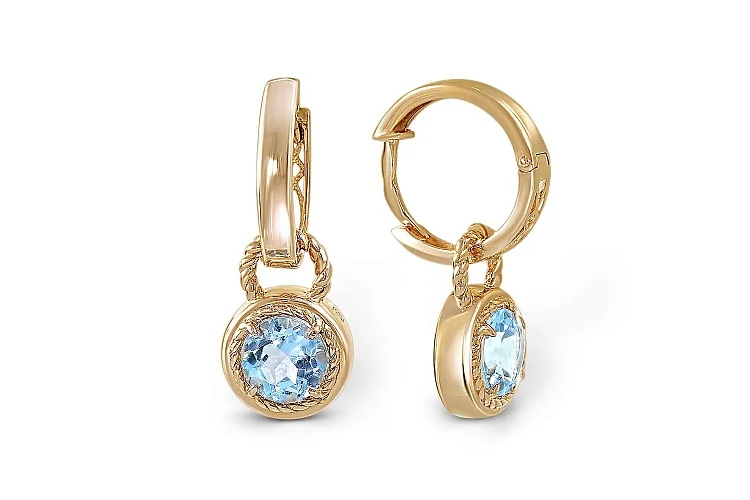 Серьги-трансформеры из жёлтого золота с 2 топазами sky