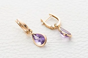 Серьги-трансформеры из красного золота с 2 аметистами