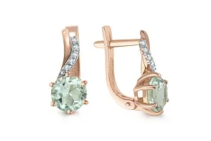 Серьги из красного золота с 2 аметистами и 10 фианитами