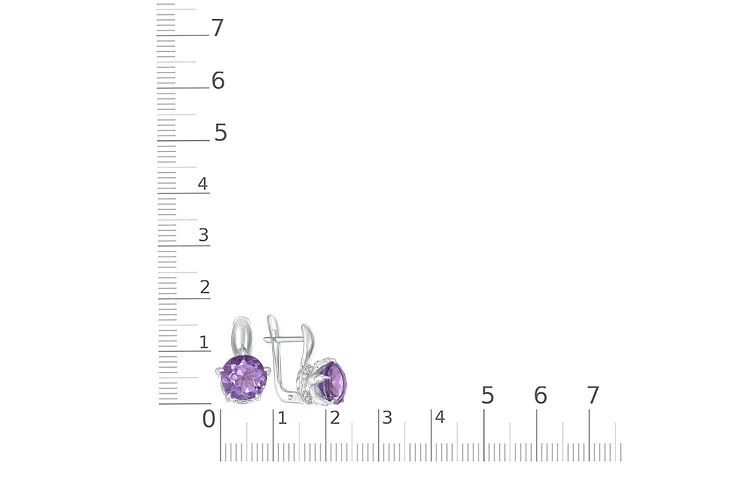 Серьги из белого золота с 2 аметистами и 36 фианитами