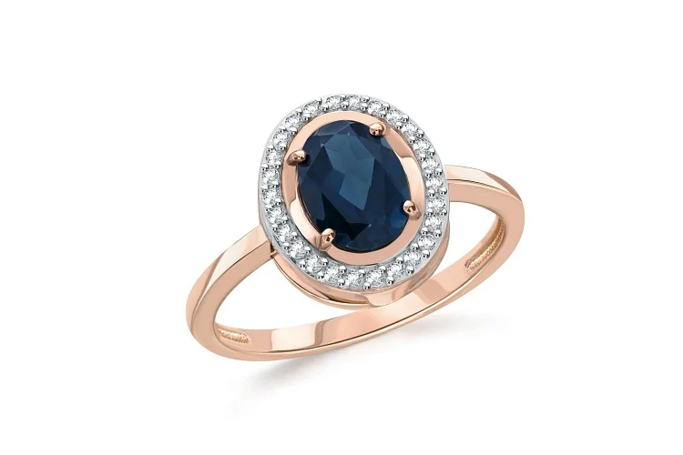 Кольцо из красного золота с топазом лондон и 26 фианитами