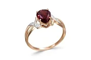 Кольцо из красного золота с гранатом и 6 фианитами