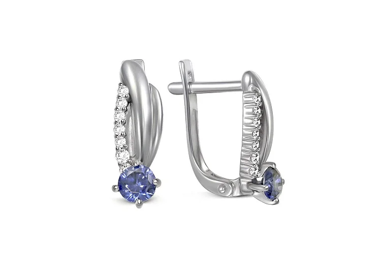 Серьги из белого золота с 16 фианитами