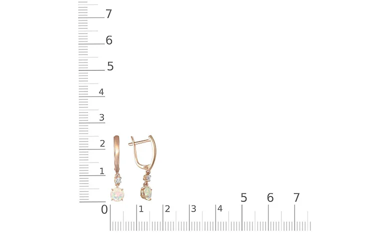 Серьги из красного золота с 2 опалами и 2 фианитами