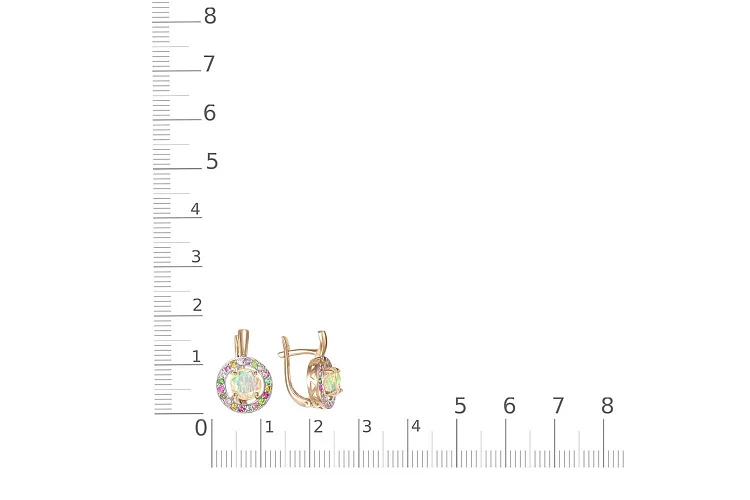 Серьги из красного золота с 2 опалами и 40 турмалинами