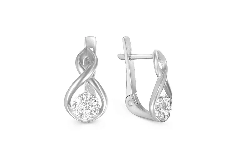 Серьги Малинки из белого золота с 14 фианитами