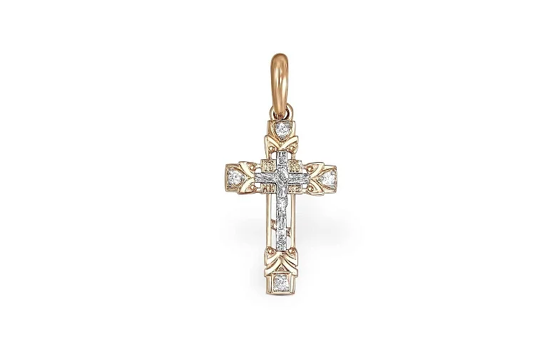 Крест из красного золота с 4 фианитами