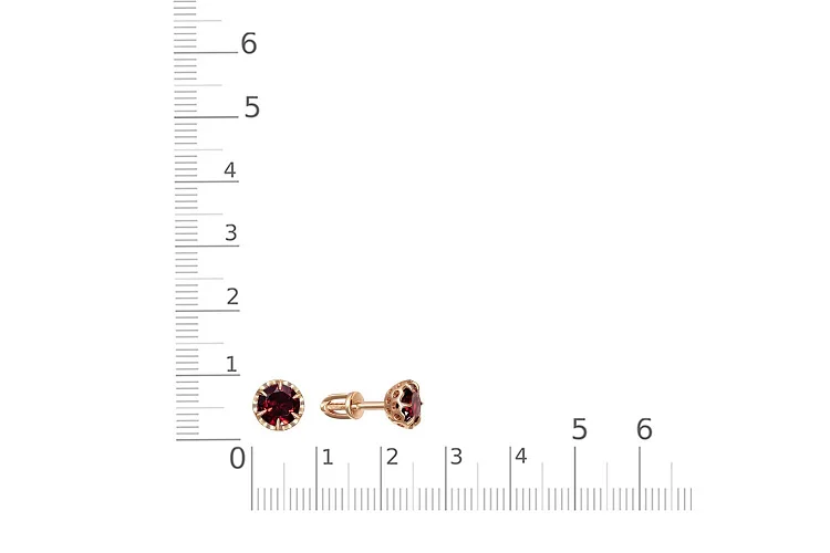 Серьги-пусеты из красного золота с 2 гранатами