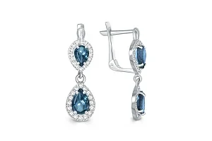 Серьги из белого золота с 4 топазами лондон и 64 фианитами