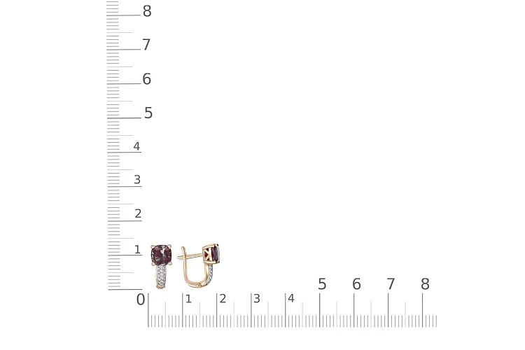 Серьги из красного золота с 2 александритами и 32 фианитами