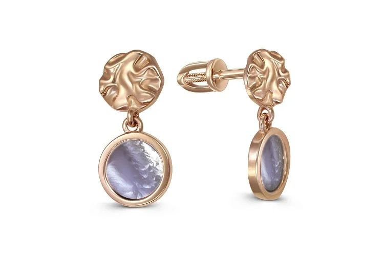 Серьги-пусеты из красного золота с перламутром