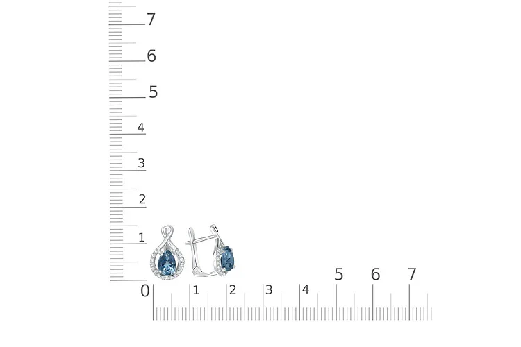 Серьги из белого золота с 2 топазами лондон и 34 фианитами