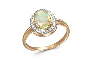 Кольцо из красного золота с опалом и 26 фианитами