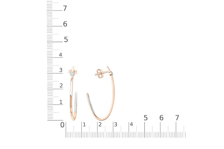 Серьги-пусеты Дорожки из красного золота с 20 фианитами