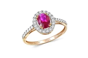 Кольцо из красного золота с корундом и 30 фианитами