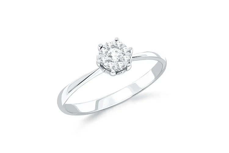 Кольцо Малинка из белого золота с 9 бриллиантами