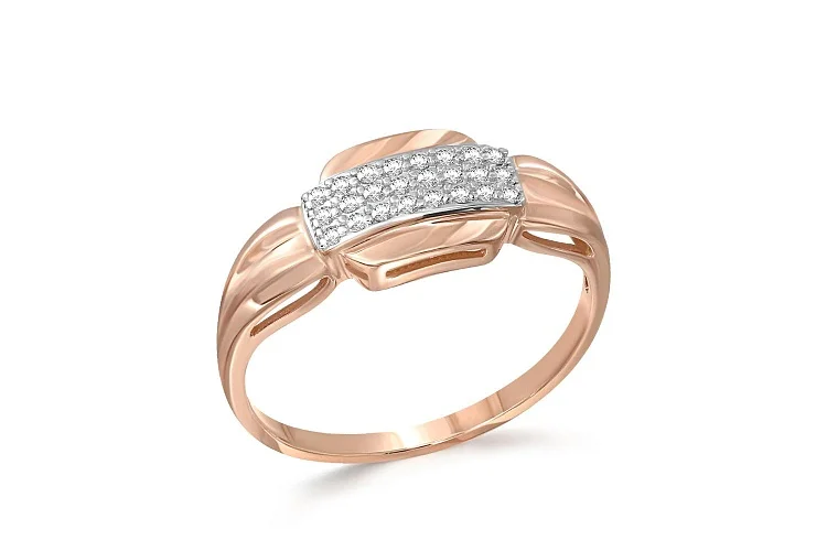 Кольцо из красного золота с 24 фианитами