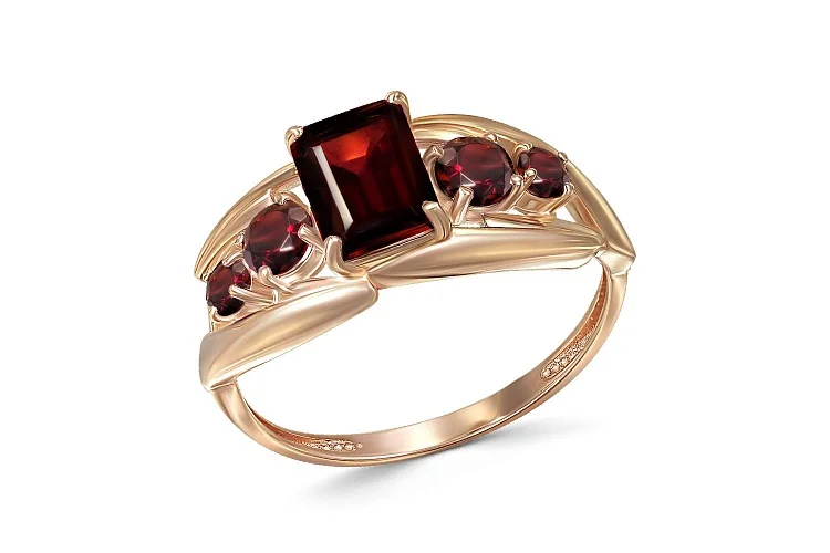 Кольцо из красного золота с 5 гранатами