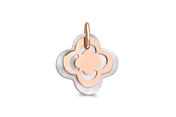 Подвеска Клевер из красного золота с перламутром