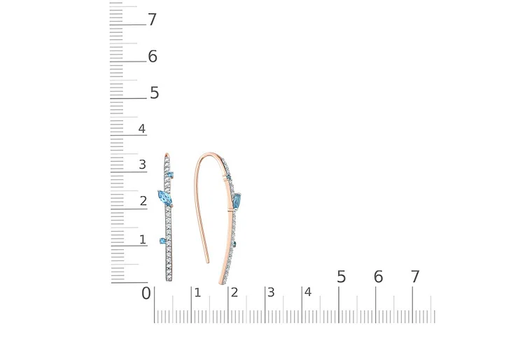 Серьги из красного золота с 6 топазами swiss и 38 фианитами