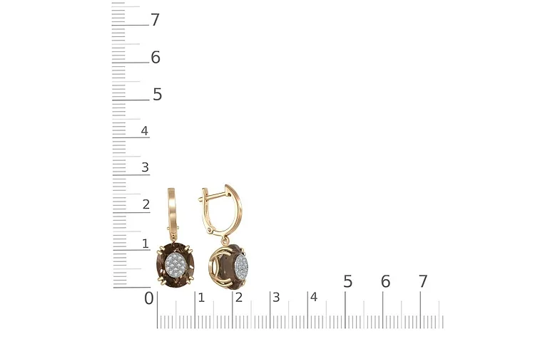 Серьги из жёлтого золота с 2 раухтопазами и 28 бриллиантами