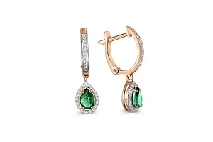 Серьги из красного золота с 2 изумрудами и 54 бриллиантами