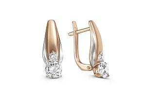 Серьги из красного золота с 4 фианитами