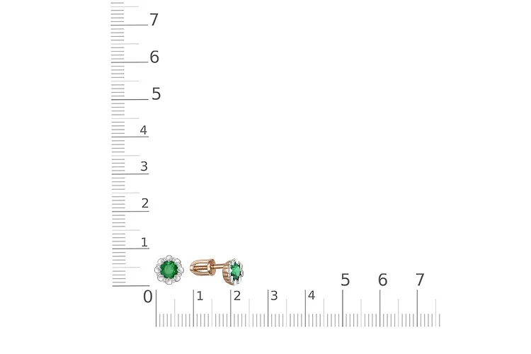 Серьги-пусеты из красного золота с 2 изумрудами и 16 бриллиантами