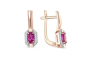 Серьги из красного золота с 2 рубинами и 20 бриллиантами