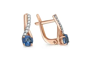 Серьги из красного золота с 2 топазами лондон и 14 фианитами