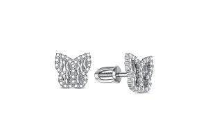 Серьги-пусеты Бабочки из белого золота с 56 фианитами