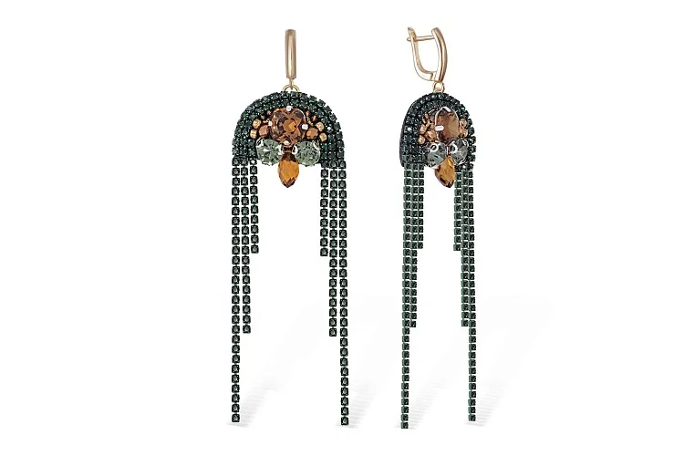 Бижутерные серьги Стразовые дорожки зеленый