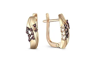 Серьги из жёлтого золота с 8 бриллиантами и 10 фианитами