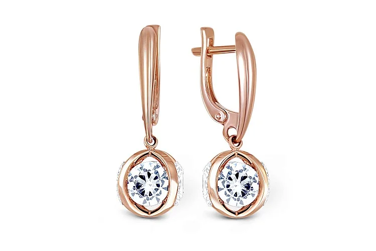 Серьги из красного золота с 8 фианитами