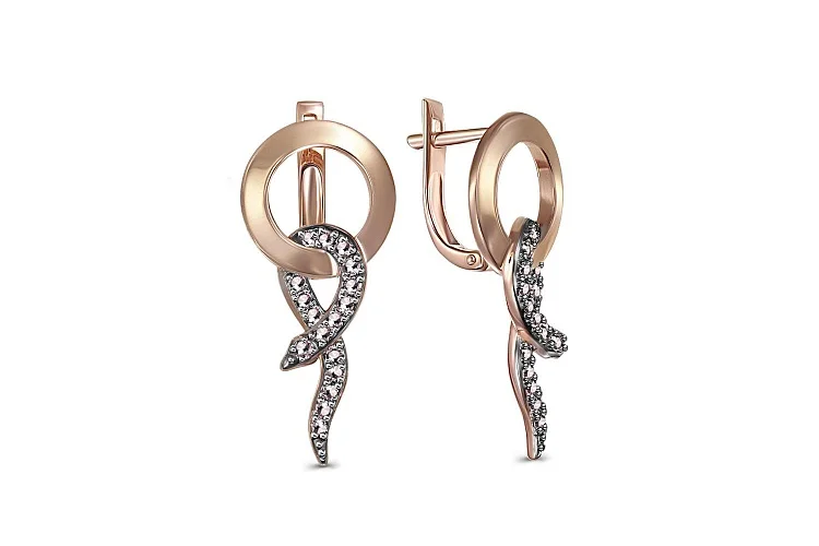 Серьги Змеи из красного золота с 34 фианитами