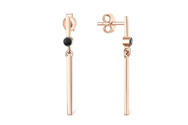 Серьги-пусеты из красного золота с 2 фианитами