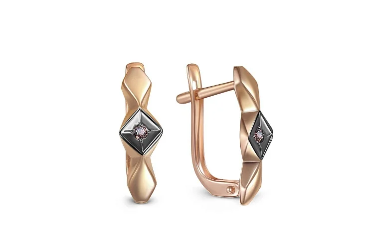 Серьги из красного золота с 2 фианитами