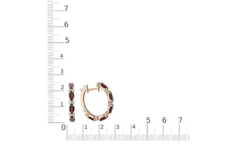 Серьги из красного золота с 10 гранатами и 24 фианитами