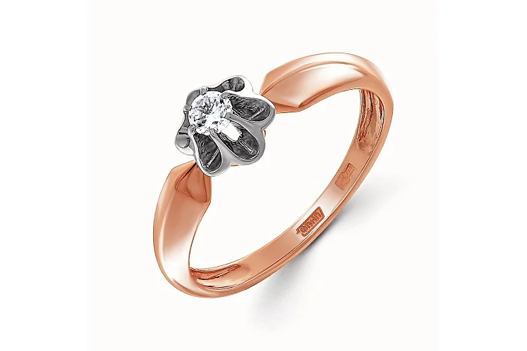 Кольцо Цветок из красного золота с фианитом