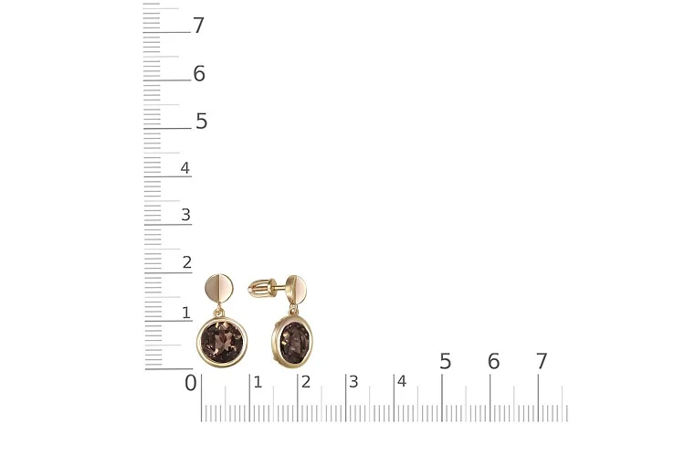 Серьги-пусеты из жёлтого золота с 2 раухтопазами