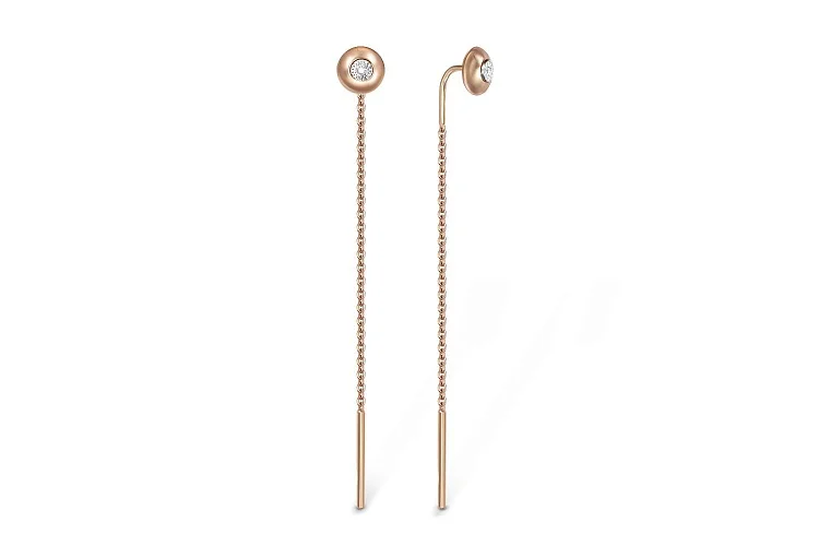 Серьги-продёвки из красного золота с 2 бриллиантами